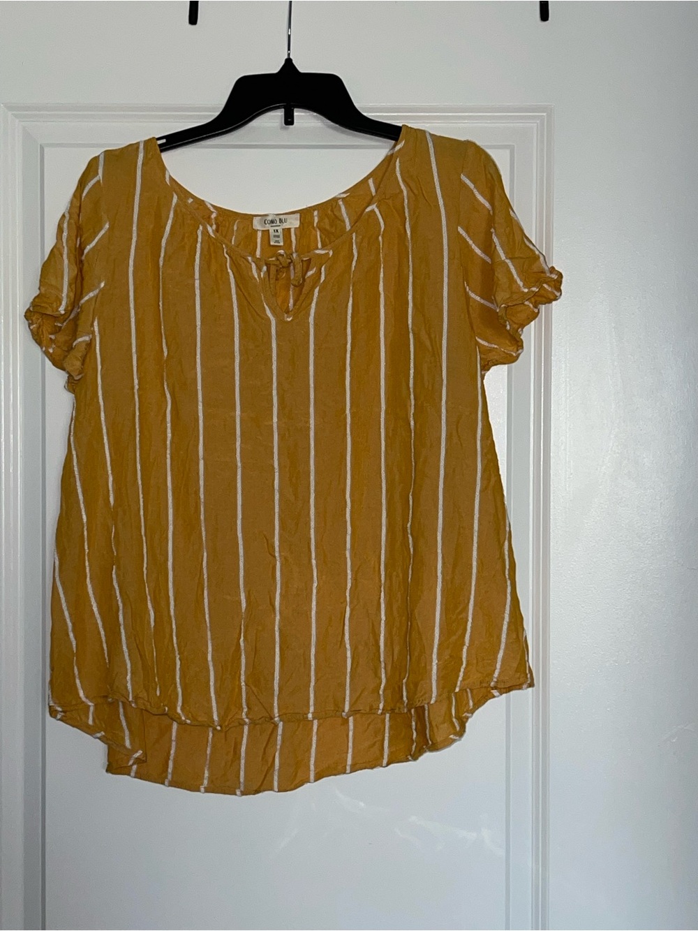 Como Blu Striped Tie-Neck Mustard Yellow Blouse-Size 1X